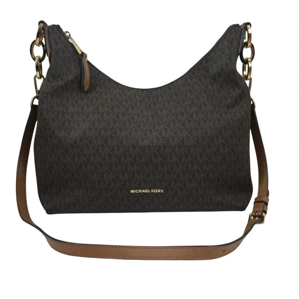 Michael Kors Isabella Medium Hobo Bag Brown Monogram Signature Logo 38T7GIRL3B